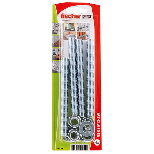 Fischer metalen draadstang FIS GS M12x120 + onderlegring en moer 4st.